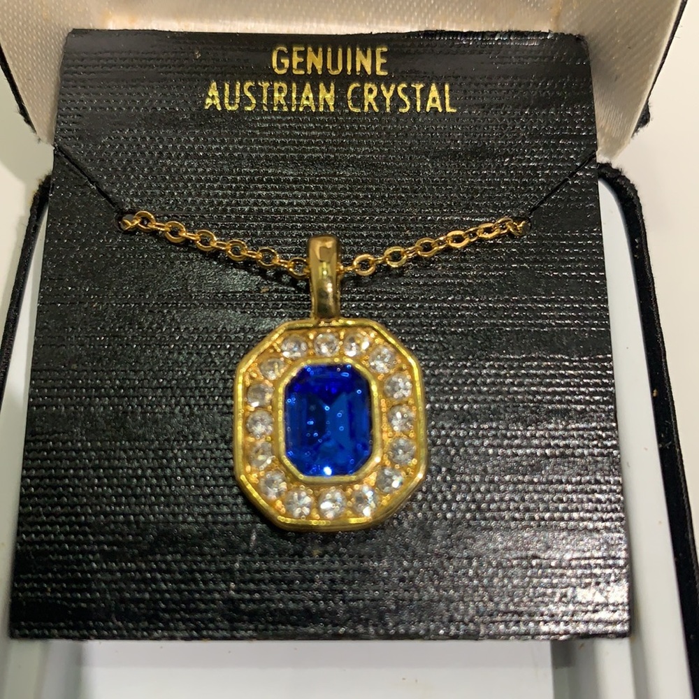 Gold Tone Tanzanite Austrian Crystal Necklace